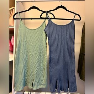 SHEIN SET OF 2 Ribbed Spaghetti Strap Mini Dress in Mint Green and Denim Blue